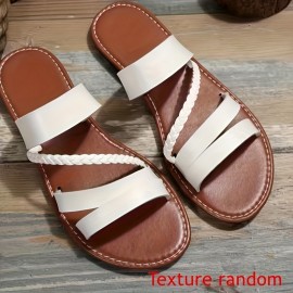 Women's Braided Flat Slide Sandals, Open Toe Faux Leather Non Slip Shoes, Casual Outdoor Beach Slides