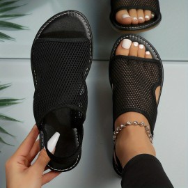Women's Mesh Flat Sandals, Open Toe Elastic Strap Slingback Shoes, Casual Slip On Sandals
