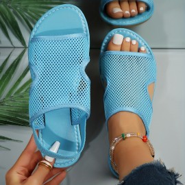 Women's Mesh Flat Sandals, Open Toe Elastic Strap Slingback Shoes, Casual Slip On Sandals