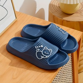 Cute Kitty Pattern EVA Slides, Solid Color Wear-resistant Indoor Shoes, Quick Drying Bathroom Slides