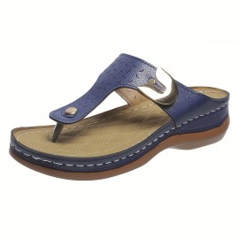 Women's Wedge Heeled Flip Flops, Solid Color Open Toe Beachwear Comfy Slippers, Women's Outside Wear Casual Shoes