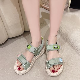 Women's Solid Color Trendy Sandals, Double Bands Platform Summer Comfy Shoes, Versatile Beach Non-slip Shoes