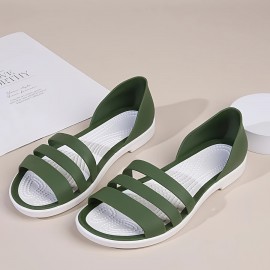 Women's Minimalist Flat Sandals, Solid Color Open Toe Non-slip PVC Soft Sole Slippers, Casual Beach Slides