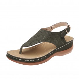 Women's Wedge Heel Orthopedic Sandals, Comfortable Buckle Strap Arch Support Sandals, Casual Solid Color Outdoor Shoes