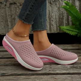 Women's Breathable Mesh Mule Sneakers, Casual Slip On Air Cushion Shoes, Comfy Arch Support Shoes