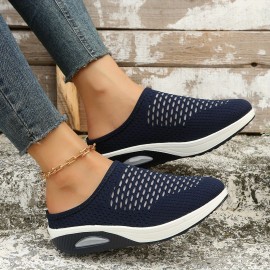 Women's Breathable Mesh Mule Sneakers, Casual Slip On Air Cushion Shoes, Comfy Arch Support Shoes