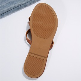 Women's Solid Color Thong Sandals, Slip On Open Toe Cross Strap Lightweight Flat Slides Shoes, Summer Beach Comfy Shoes