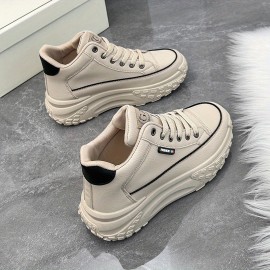 Women's Trendy Platform Sneakers, All-Match Lace Up High Top Trainers, Comfortable Outdoor Sports Shoes