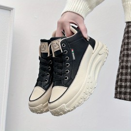 Women's Trendy Platform Sneakers, All-Match Lace Up High Top Trainers, Comfortable Outdoor Sports Shoes