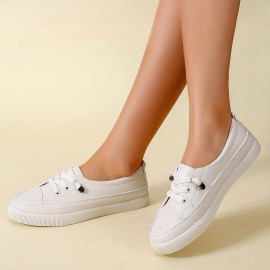 Women's Slip On Sneakers, Casual Low Top Flat Skate Shoes, All-Match Whiter Trainers