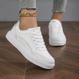 Women's Simple Skate Shoes, Casual Lace Up Outdoor Shoes, Lightweight Low Top Faux Leather Shoes