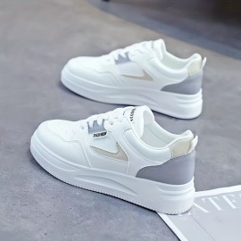 Women's Platform Skate Shoes, Colorblock Round Toe Low Top Sneakers, Versatile Sports Shoes