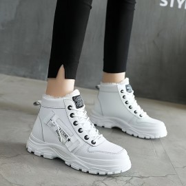 Women's Casual High Top Shoes, Winter Plush Lined Warm Shoes, Thick Soled Lace-up Sports Shoes