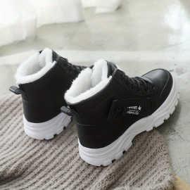 Women's Casual High Top Shoes, Winter Plush Lined Warm Shoes, Thick Soled Lace-up Sports Shoes