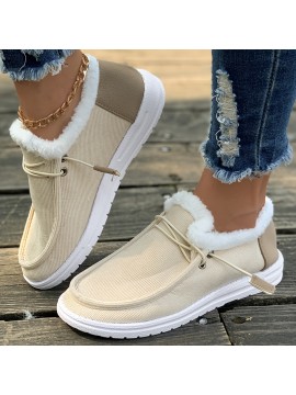 Winter plush lined flat shoes, Women's low top slip on shoes, women's footwear