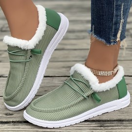 Winter plush lined flat shoes, Women's low top slip on shoes, women's footwear