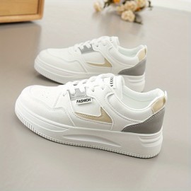 Women's Colorblock Flatform Sneakers, Lace Up Low-top Round Toe Non-slip Skate Shoes, Versatile Sporty Shoes
