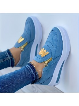 Women's Solid Color Platform Sneakers, Slip On Round Toe Non-slip Side Zipper Low-top Soft Shoes, Outdoor Comfy Shoes