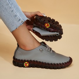 Women's Solid Color Casual Sneakers, Lace Up Low-top Non-slip Breathable Soft Trainers, Versatile Daily Comfy Shoes