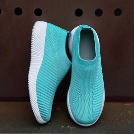 Women's Knitted Sock Shoes, Solid Color Breathable Low Top Slip On Shoes, Lightweight Walking & Running Gym Shoes