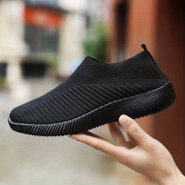 Women's Knitted Sock Shoes, Solid Color Breathable Low Top Slip On Shoes, Lightweight Walking & Running Gym Shoes