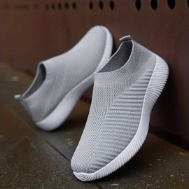 Women's Knitted Sock Shoes, Solid Color Breathable Low Top Slip On Shoes, Lightweight Walking & Running Gym Shoes