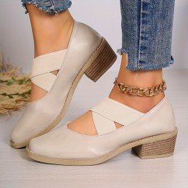 Women's Chunky Heeled Booties, Solid Color Lace Up & Side Zipper High Heels, All-Match Ankle Boots