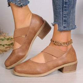 Women's Chunky Heeled Booties, Solid Color Lace Up & Side Zipper High Heels, All-Match Ankle Boots
