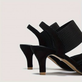 Women's Slingback High Heels, Fashion Pointed Toe Elastic Slip On Sandals, Comfy Banquet Dress Shoes