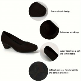 Women's All-Match Court Pumps, Classic Slip On Chunky Mid Heels, Office Business Work Shoes