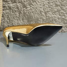 Women's Pointed Toe Thin High Heels, Solid Color Slip On Party Pumps, Fashion Banquet Stiletto Shoes