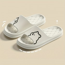 Cartoon Decor Pillow Slides, Slip On Soft Sole Platform Casual Summer Slides, Non-slip Shower Slides