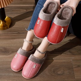 Solid Color Home Warm Slippers, Soft Sole Platform Closed Toe Fluffy Shoes, Non-slip Bedroom Plush Shoes