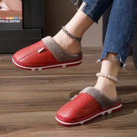 Solid Color Home Warm Slippers, Soft Sole Platform Closed Toe Fluffy Shoes, Non-slip Bedroom Plush Shoes
