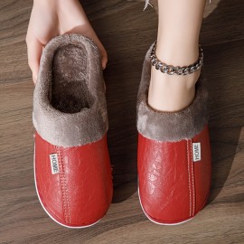 Solid Color Home Warm Slippers, Soft Sole Platform Closed Toe Fluffy Shoes, Non-slip Bedroom Plush Shoes