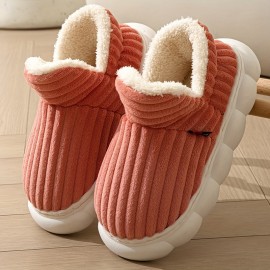 Super Soft Thermal Platform Slippers, Solid Color Slip On Plush Winter Shoes, Cozy & Warm Home Slippers