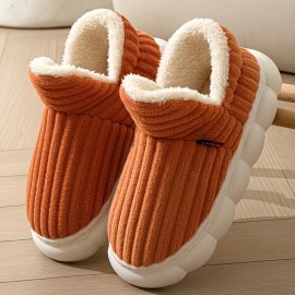 Super Soft Thermal Platform Slippers, Solid Color Slip On Plush Winter Shoes, Cozy & Warm Home Slippers