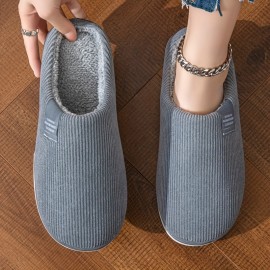 Solid Color Home Warm Slippers, Soft Sole Flat Non-slip Plush Shoes, Winter Closed Toe Cozy Shoes