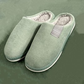 Solid Color Home Warm Slippers, Soft Sole Flat Non-slip Plush Shoes, Winter Closed Toe Cozy Shoes