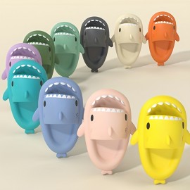 Unisex Creative Shark Design Slides, Solid Color Soft Sole Open Toe EVA Bathroom Shoes, Indoor & Outdoor Beach Pillow Slides