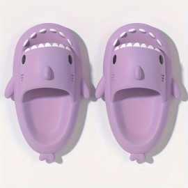 Unisex Creative Shark Design Slides, Solid Color Soft Sole Open Toe EVA Bathroom Shoes, Indoor & Outdoor Beach Pillow Slides