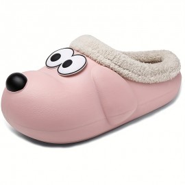 Cute Dog Design Slippers, Casual Slip On Plush Lined Shoes, Comfortable Indoor Home Slippers