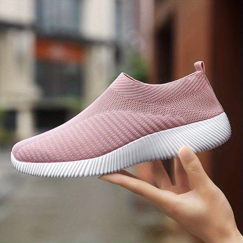 knitted sock shoes, womens knitted sock shoes solid color breathable low top slip on shoes lightweight walking running gym shoes details 6