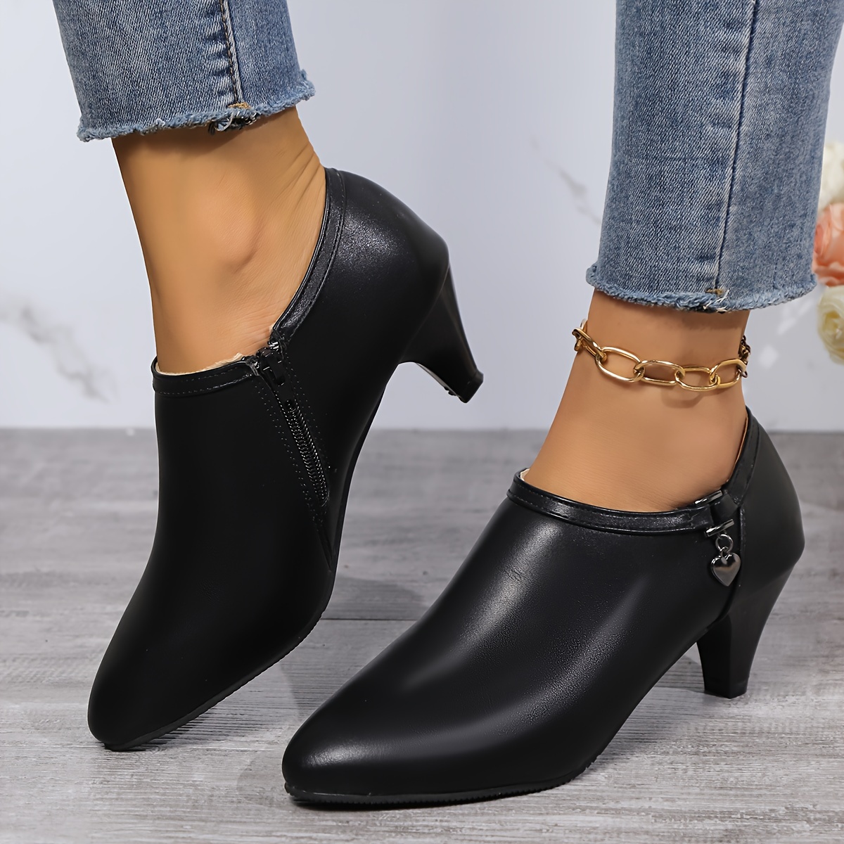 womens pointed toe pumps all match black side zipper low top ankle boots fashion office work shoes details 0